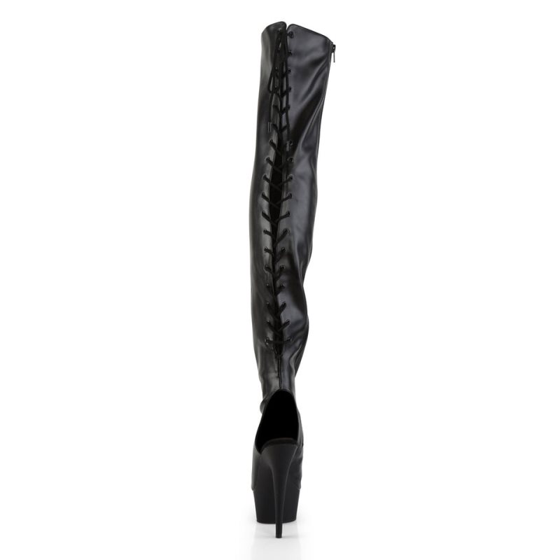 Black Pleaser Delight-3017 Vegan Leather Women's Thigh High Boots | AU LMFJQBC