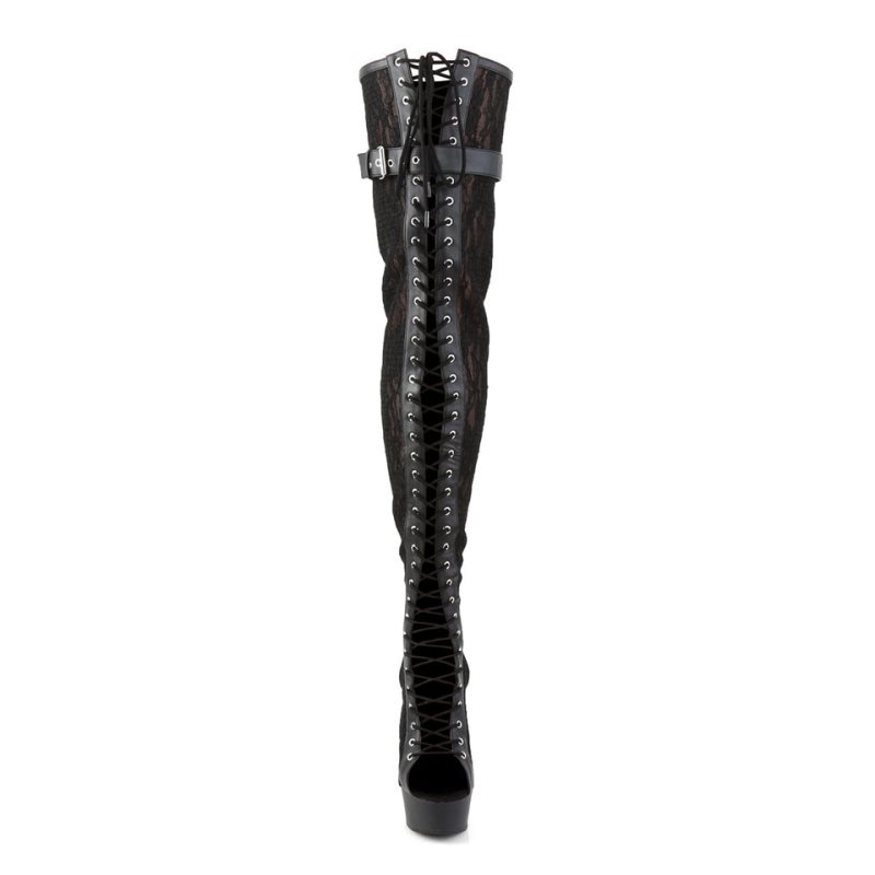 Black Pleaser Delight-3025ML Vegan Leather Women's Thigh High Boots | AU AZGVRTM