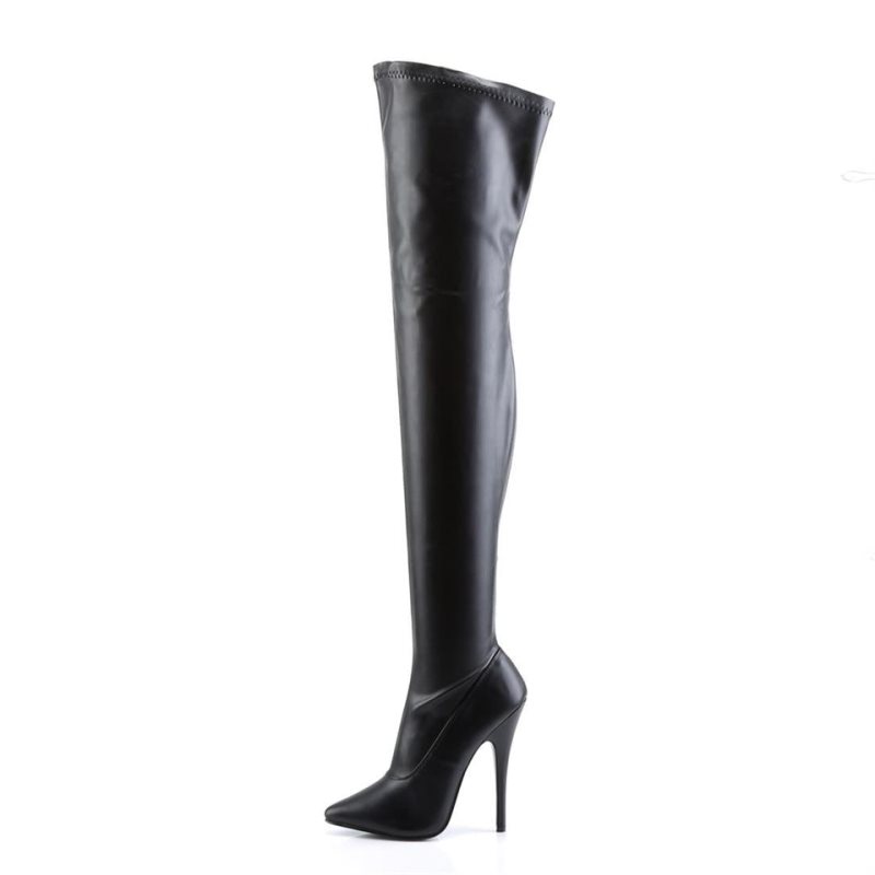 Black Pleaser Domina-3000 Vegan Leather Women's Thigh High Boots | AU QZHIFYD