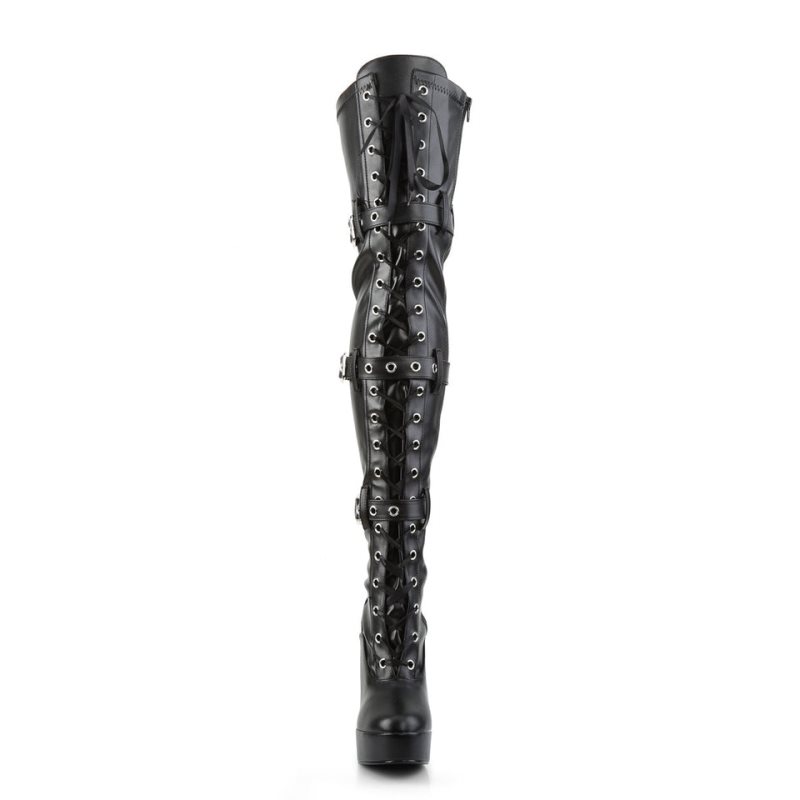 Black Pleaser Electra-3028 Vegan Leather Women's Thigh High Boots | AU WHTSVOZ