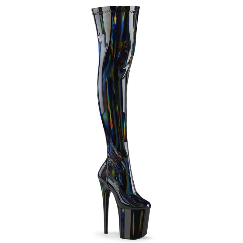 Black Pleaser Flamingo-3000HWR Hologram Women\'s Thigh High Boots | AUSTRALIA LMIHQ