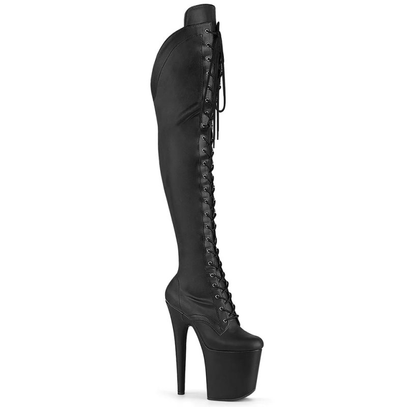 Black Pleaser Flamingo-3014 Faux Leather Women\'s Thigh High Boots | AU UYQXBST