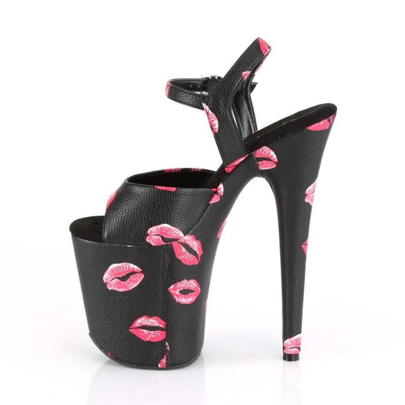 Black Pleaser Flamingo-809KISSES Vegan Leather Women's Platform Heels Sandals | AUSTRALIA NGHWP