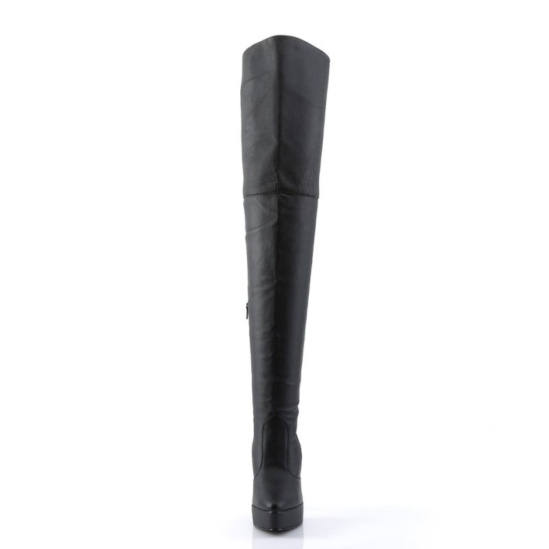 Black Pleaser Indulge-3011 Leather Women's Thigh High Boots | AU MWNBEUK