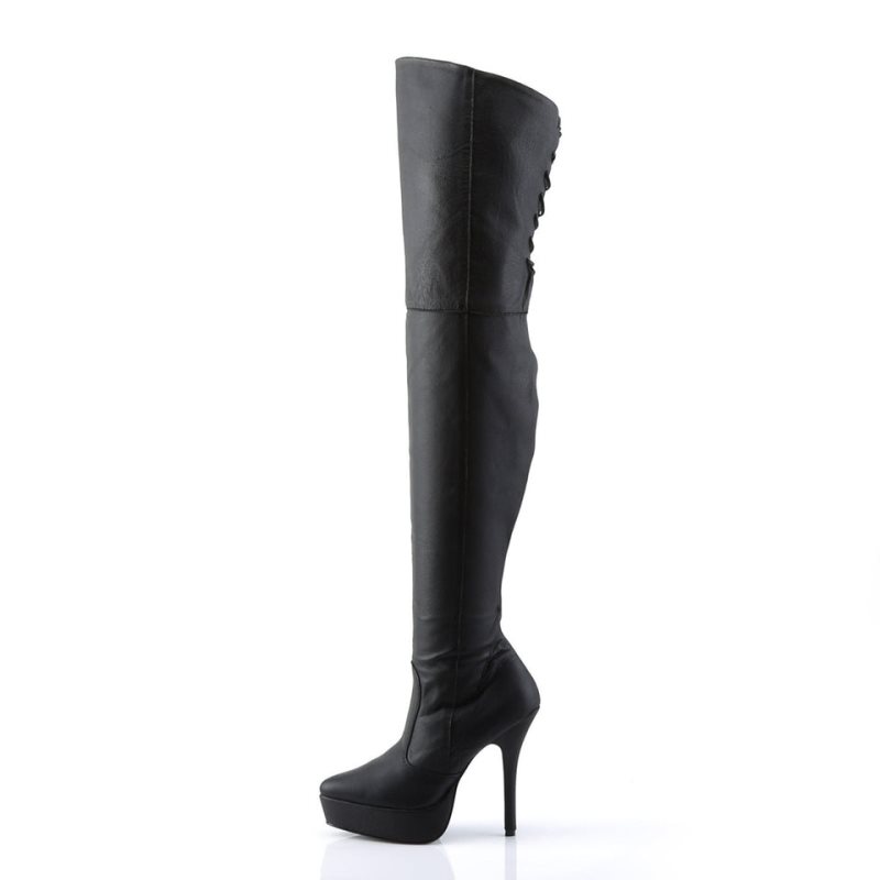 Black Pleaser Indulge-3011 Leather Women's Thigh High Boots | AU MWNBEUK