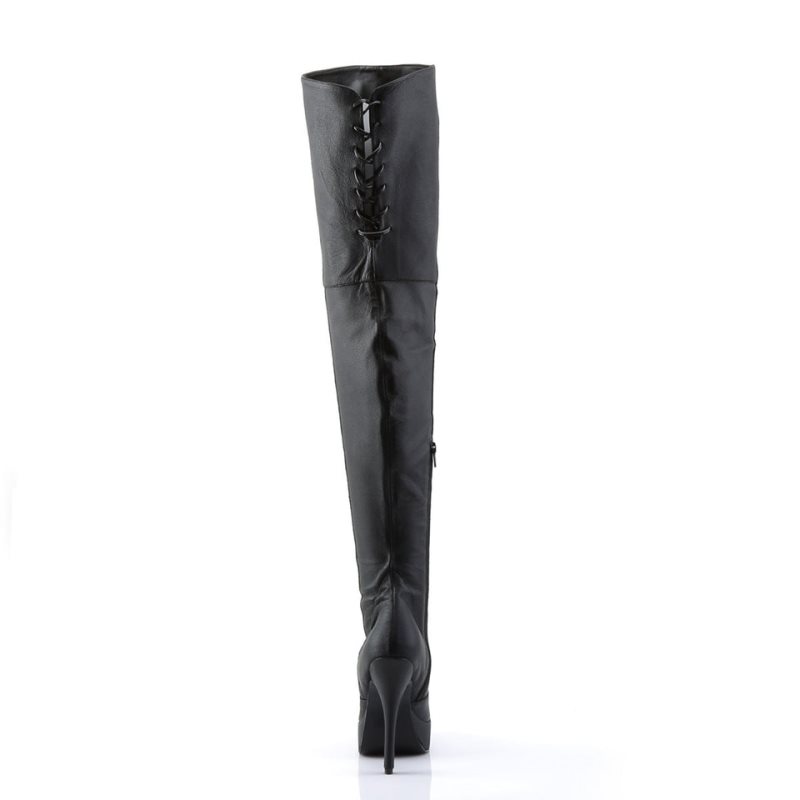 Black Pleaser Indulge-3011 Leather Women's Thigh High Boots | AU MWNBEUK