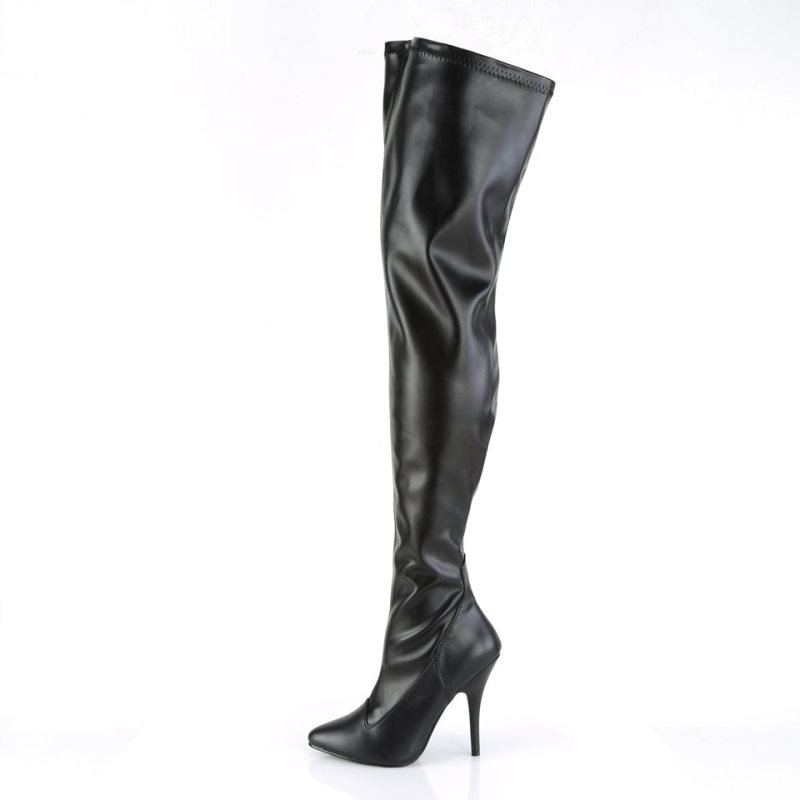 Black Pleaser Seduce-3000 Vegan Leather Women's Thigh High Boots | AUSTRALIA QEHON