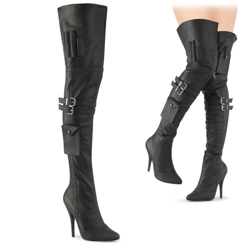 Black Pleaser Seduce-3019 Vegan Leather Women\'s Thigh High Boots | AU QOMNEDH