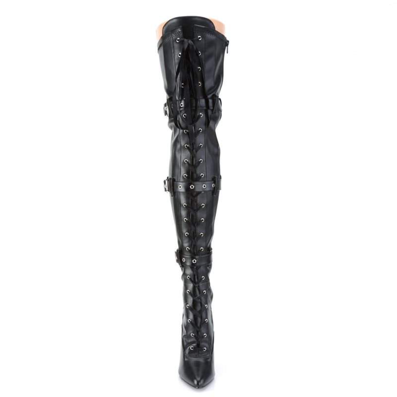 Black Pleaser Seduce-3028 Vegan Leather Women's Thigh High Boots | AU MCRSVYX