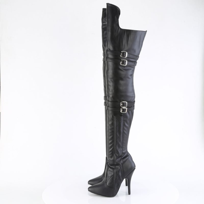 Black Pleaser Seduce-3080 Vegan Leather Women's Thigh High Boots | AUSTRALIA QAWCX