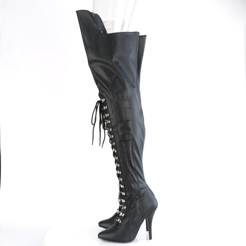 Black Pleaser Seduce-3082 Vegan Leather Women's Thigh High Boots | AUSTRALIA EOLTF