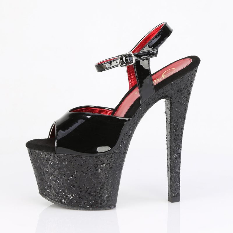 Black Pleaser Sky-309 Glitter Women's Platform Heels Sandals | AU MYZWPSE