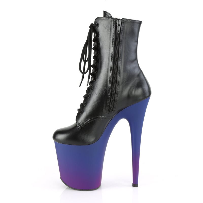 Black / Blue Pleaser Flamingo-1020BP Vegan Leather Women's Heels Boots | AU YHZFQTK