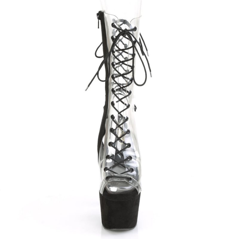 Black / Clear Pleaser Adore-700-60FS Suede Women's Heels Boots | AUSTRALIA CMGEA