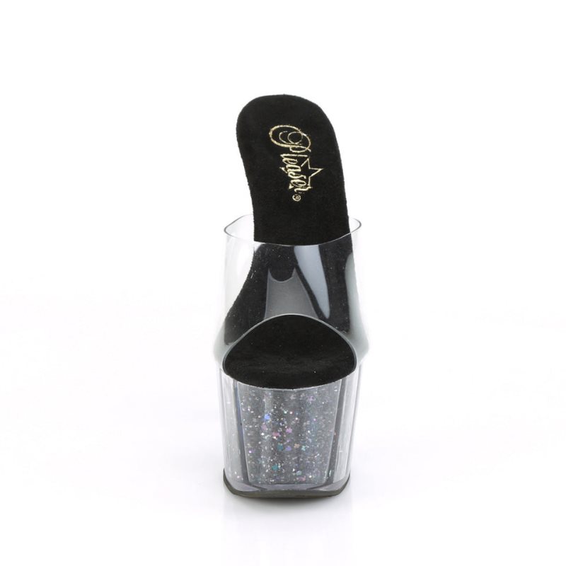 Black / Clear Pleaser Adore-701CG Women's Platform Slides | AU HZCIVEG