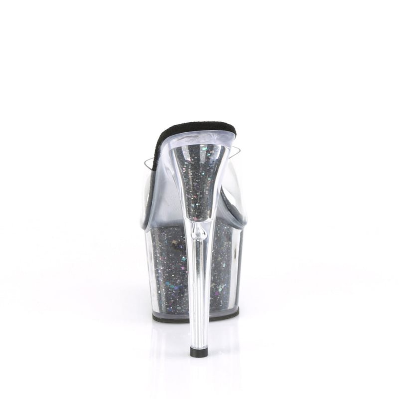 Black / Clear Pleaser Adore-701CG Women's Platform Slides | AU HZCIVEG