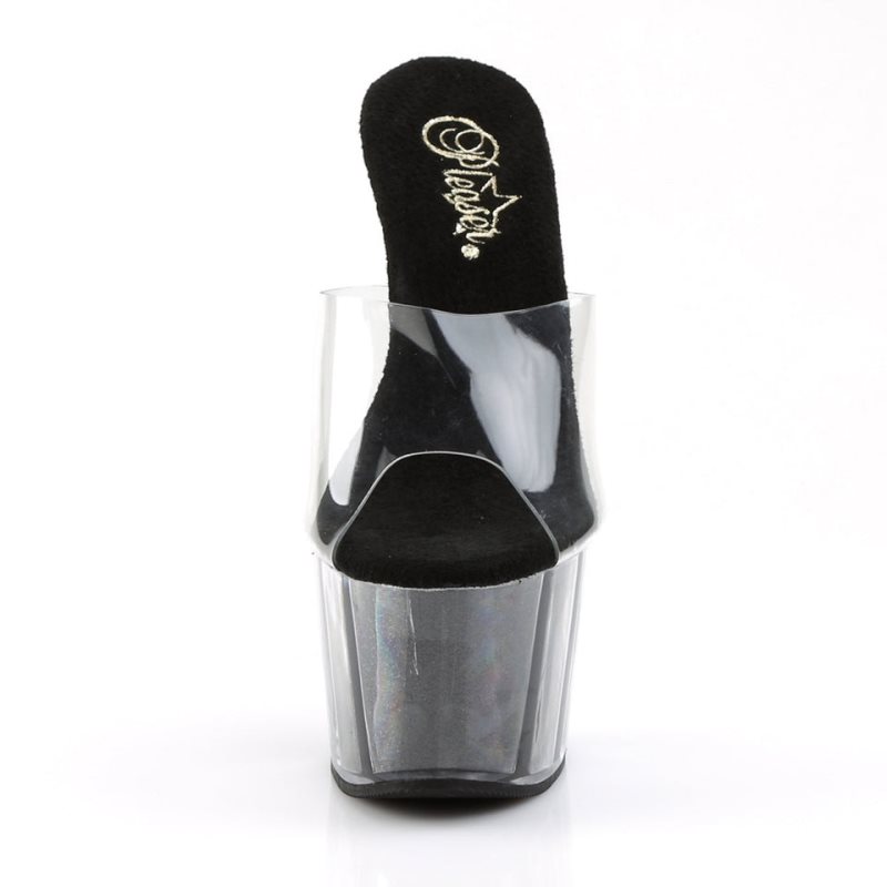 Black / Clear Pleaser Adore-701G Women's Platform Slides | AU HPLIUMQ