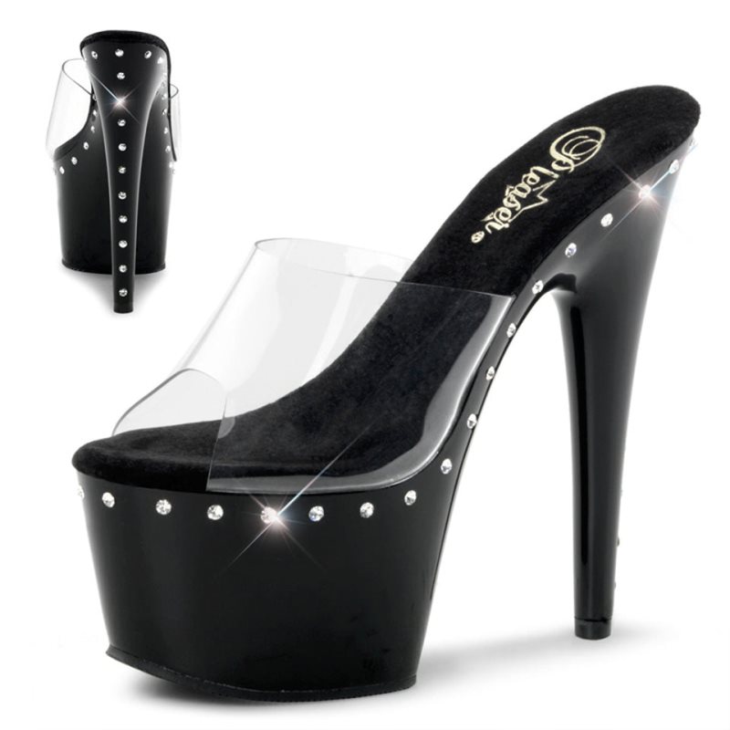 Black / Clear Pleaser Adore-701LS Women\'s Platform Slides | AU AFMNSZP