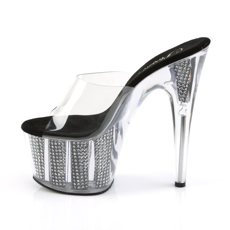 Black / Clear Pleaser Adore-701SRS Women's Platform Slides | AU GMLYQJT