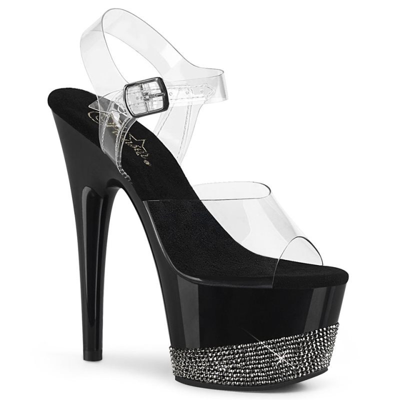 Black / Clear Pleaser Adore-708-3 Women\'s Platform Heels Sandals | AUSTRALIA XCDKS