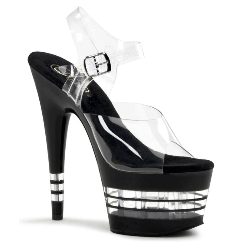 Black / Clear Pleaser Adore-708LN Women\'s Platform Heels Sandals | AU FJAIBZS