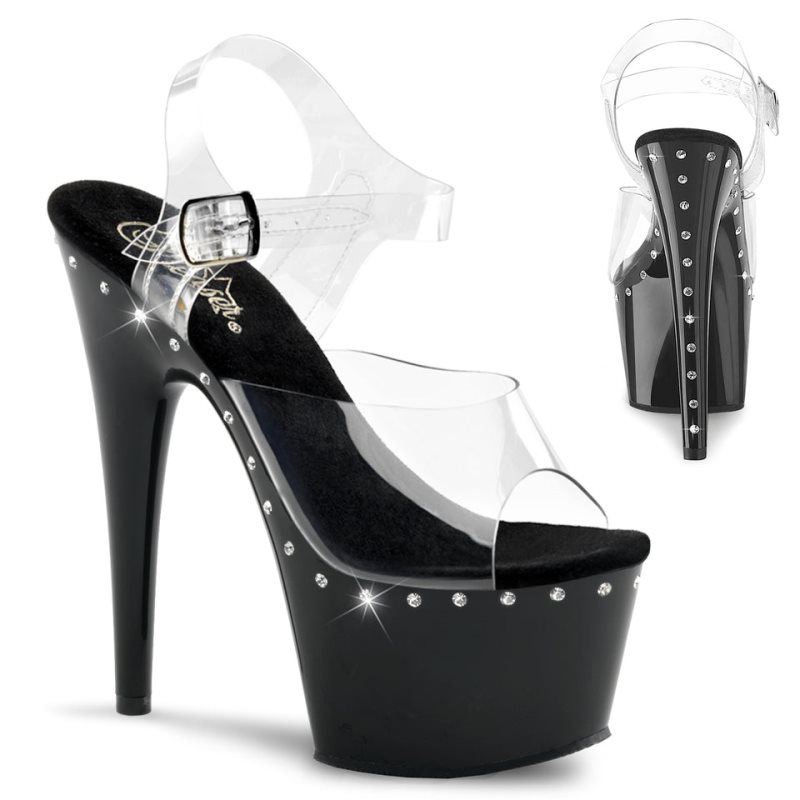 Black / Clear Pleaser Adore-708LS Women\'s Platform Heels Sandals | AUSTRALIA MREUN