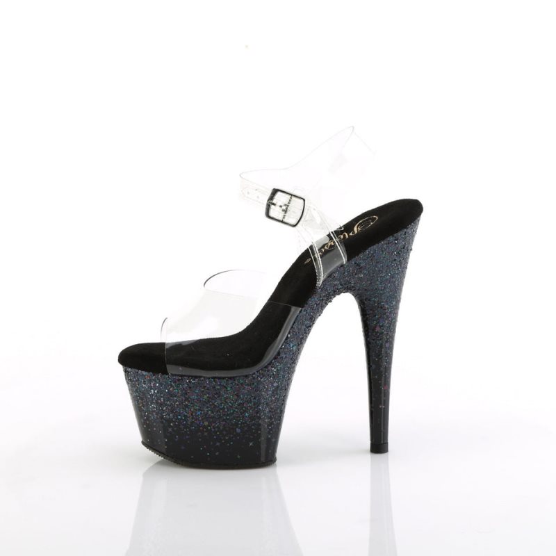 Black / Clear Pleaser Adore-708SS Women's Platform Heels Sandals | AU FZBXAUK