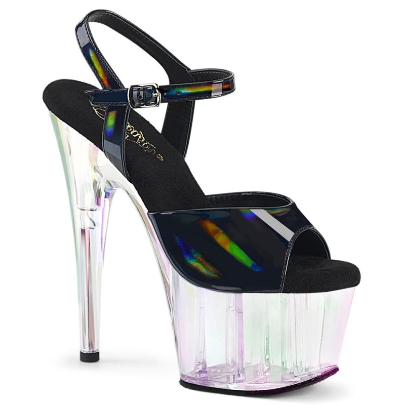 Black / Clear Pleaser Adore-709HT Hologram Women\'s Platform Heels Sandals | AU XHCBGMF