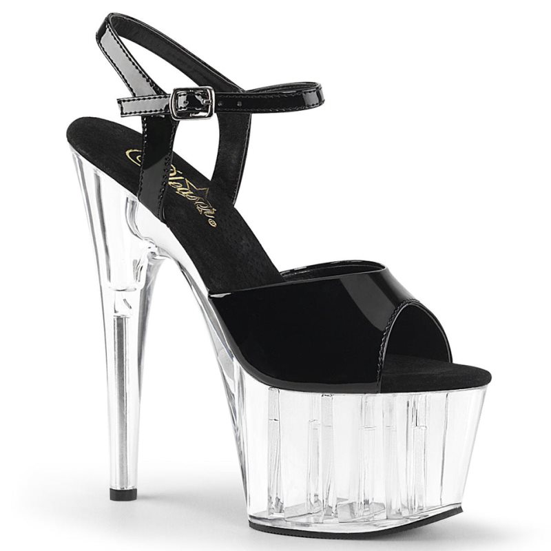 Black / Clear Pleaser Adore-709 Women\'s Platform Heels Sandals | AUSTRALIA AIFCS