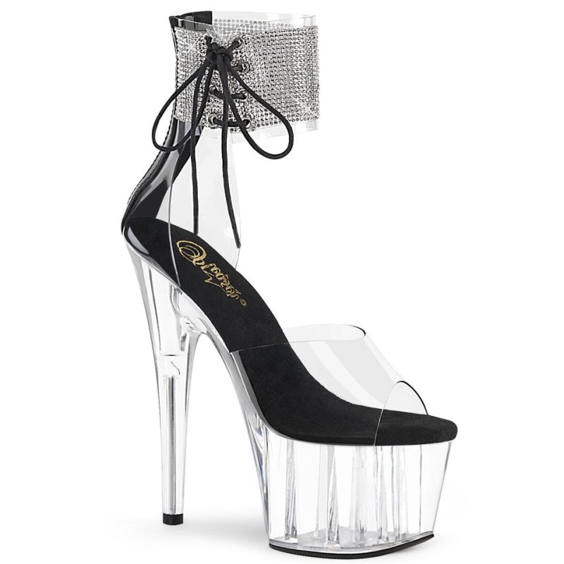 Black / Clear Pleaser Adore-724RS Women\'s Platform Heels Sandals | AUSTRALIA SZVUK