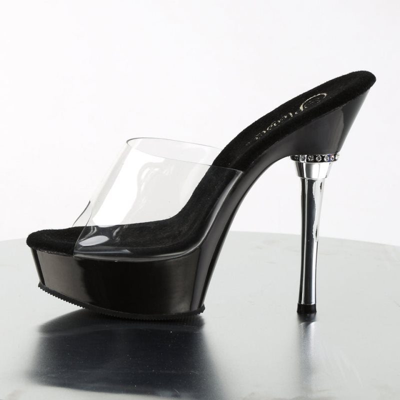 Black / Clear Pleaser Allure-601 Women's Platform Slides | AUSTRALIA JGVDC