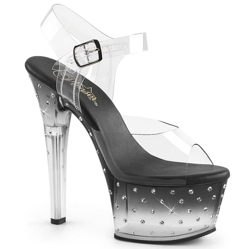 Black / Clear Pleaser Aspire-608STD Women\'s Platform Heels Sandals | AUSTRALIA TAEGZ