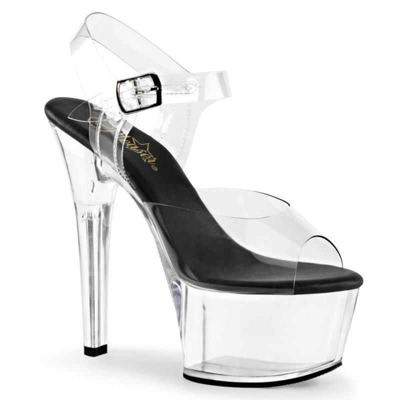 Black / Clear Pleaser Aspire-608 Women\'s Platform Heels Sandals | AU NUHTIVO