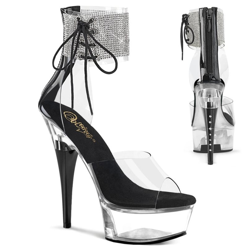 Black / Clear Pleaser Captiva-624RS Women\'s Platform Heels Sandals | AUSTRALIA TROWL