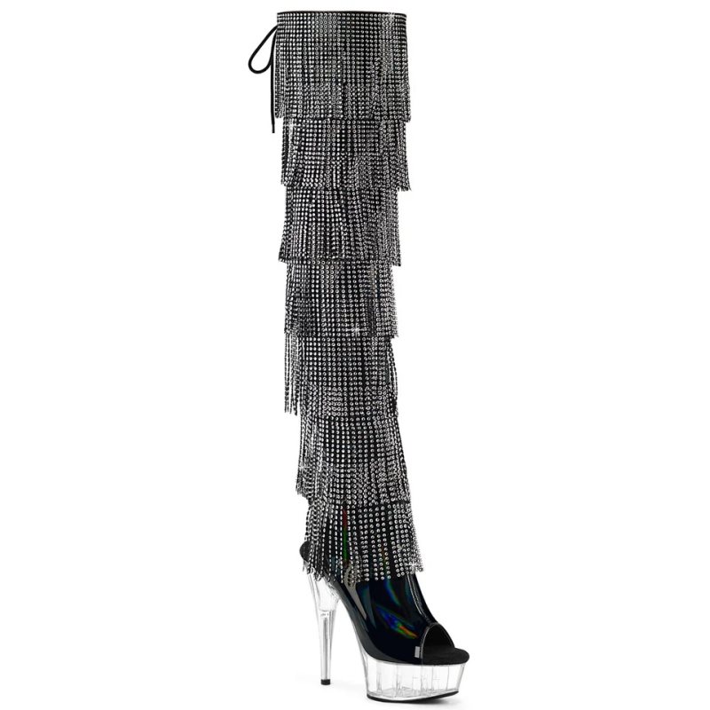 Black / Clear Pleaser Delight-3017HG-RSF Women\'s Thigh High Boots | AUSTRALIA WEXIV