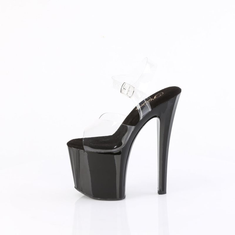 Black / Clear Pleaser Enchant-708 Women's Platform Heels Sandals | AU LDBONQU