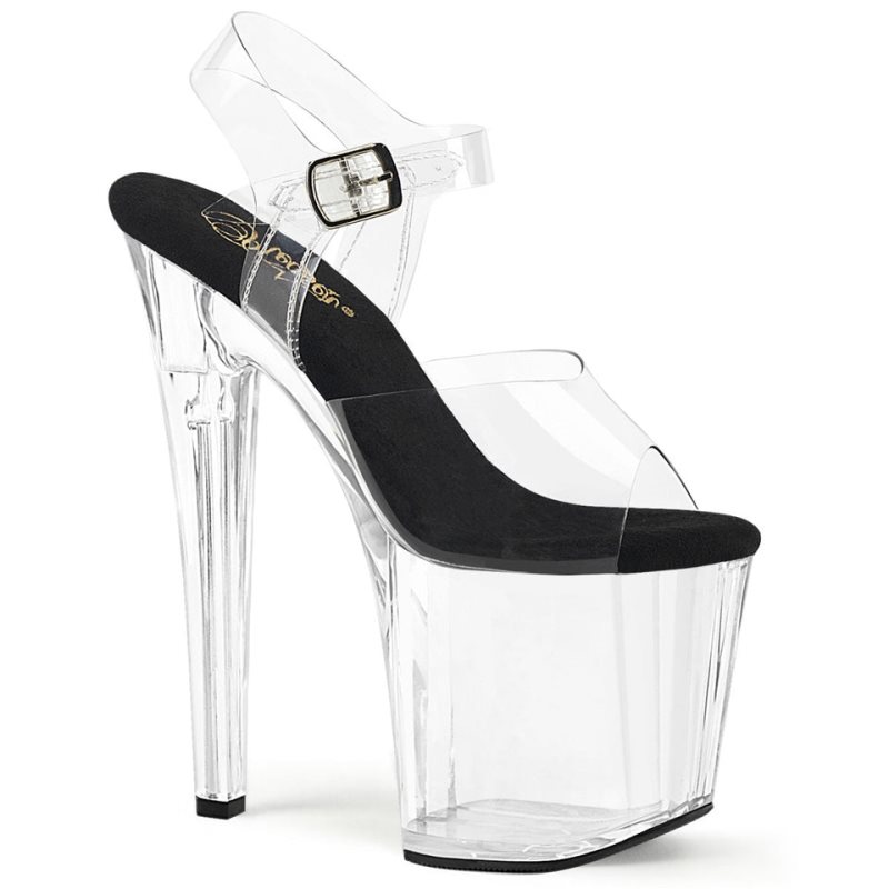 Black / Clear Pleaser Enchant-708 Women\'s Platform Heels Sandals | AUSTRALIA UXLCE