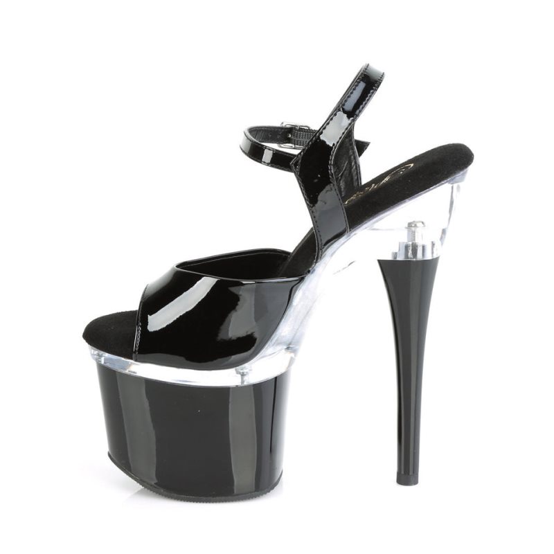 Black / Clear Pleaser Esteem-709 Women's Platform Heels Sandals | AU RLIYMKO