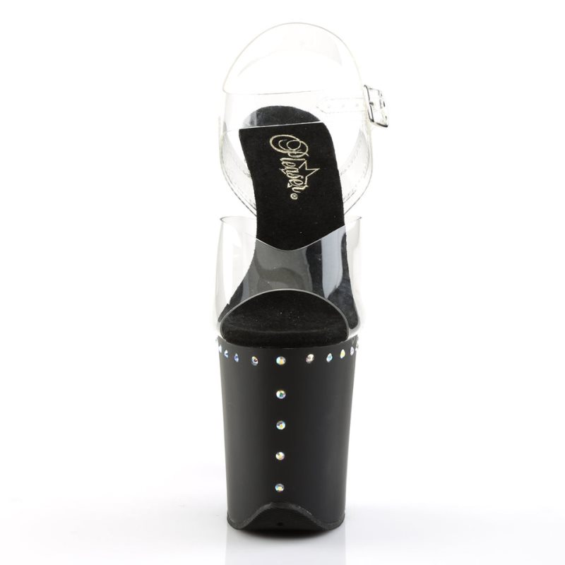 Black / Clear Pleaser Flamingo-808ABLS Women's Platform Heels Sandals | AUSTRALIA LVZOM