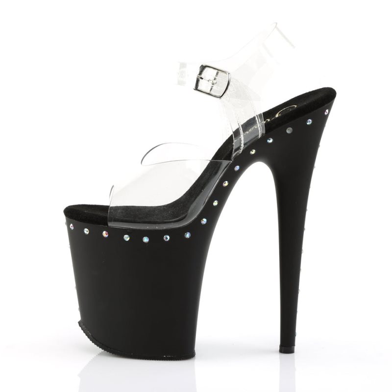 Black / Clear Pleaser Flamingo-808ABLS Women's Platform Heels Sandals | AUSTRALIA LVZOM