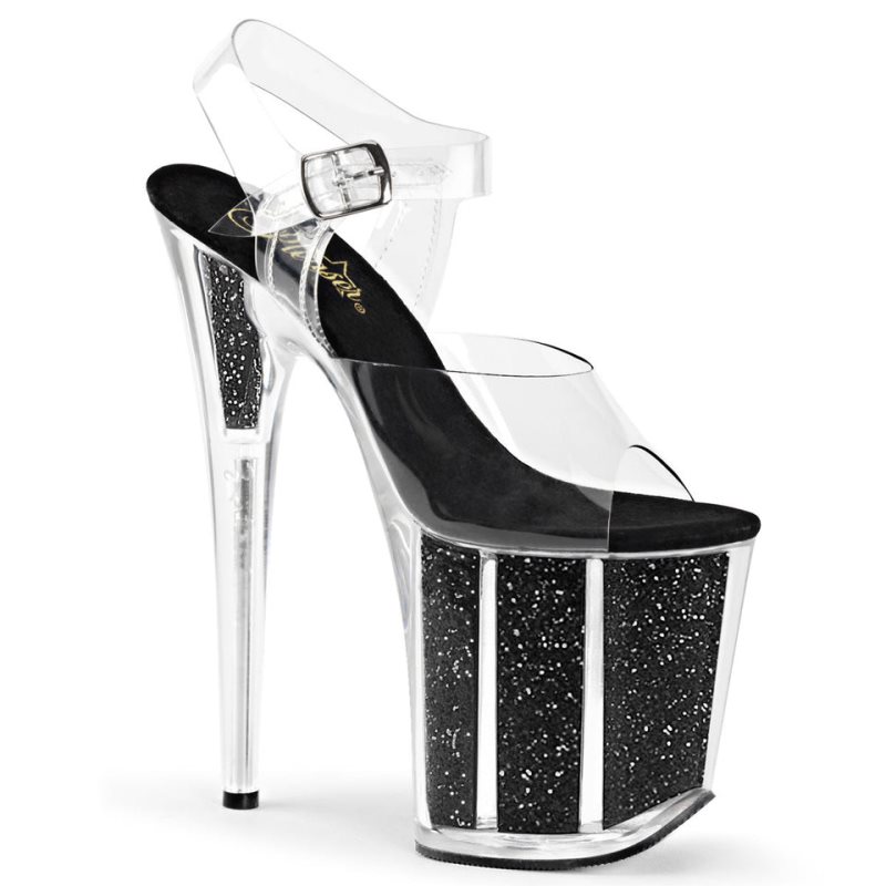 Black / Clear Pleaser Flamingo-808G Women\'s Platform Heels Sandals | AUSTRALIA RQWJU