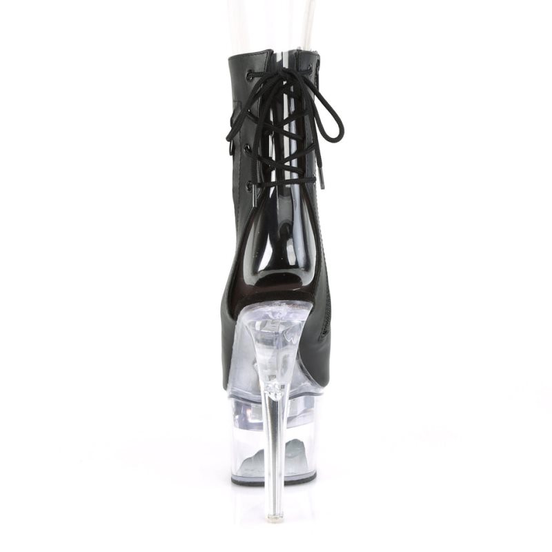 Black / Clear Pleaser Flashdance-1018-7 Vegan Leather Women's Heels Boots | AUSTRALIA KFEIV