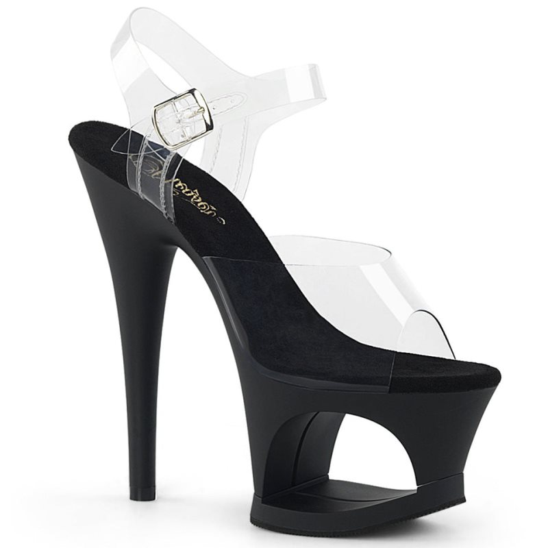 Black / Clear Pleaser Moon-708 Women\'s Platform Heels Sandals | AUSTRALIA YZINO