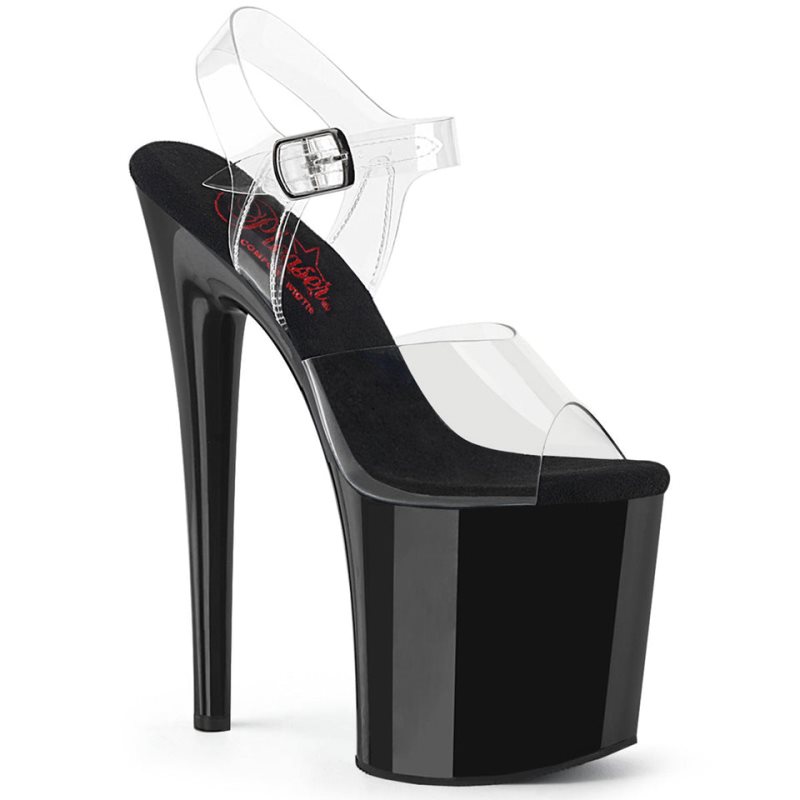 Black / Clear Pleaser Naughty-808 Women\'s Platform Heels Sandals | AUSTRALIA DCHVN