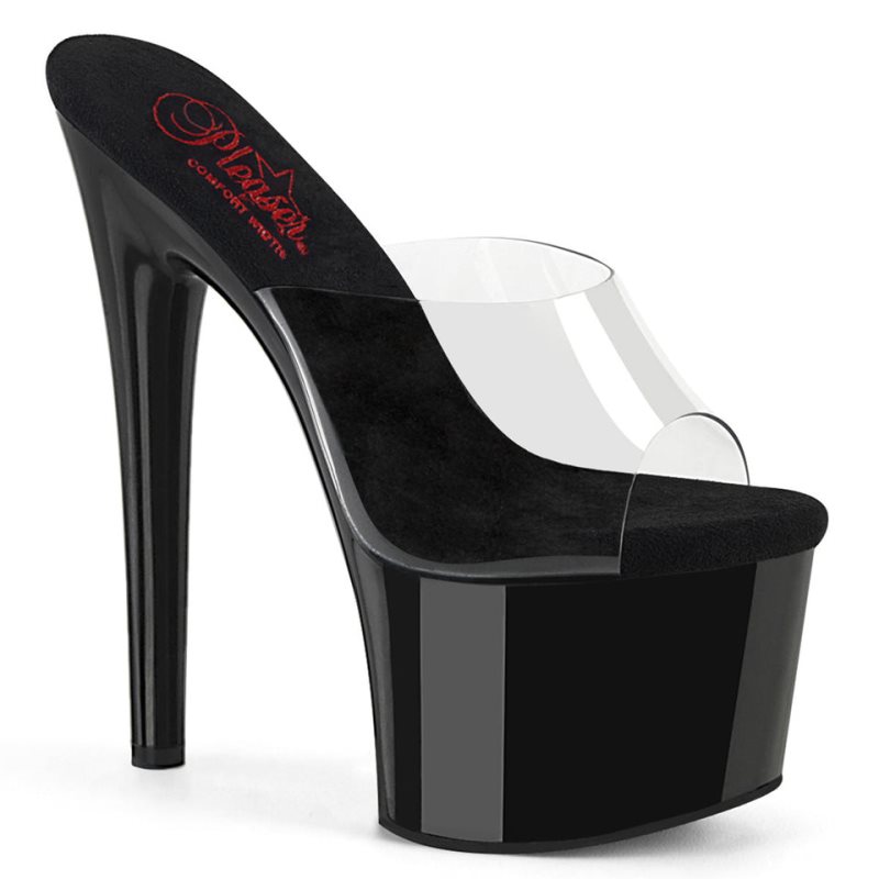 Black / Clear Pleaser Passion-701 Women\'s Platform Slides | AU ZMCHXFD