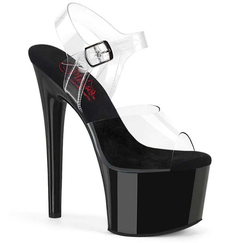 Black / Clear Pleaser Passion-708 Women\'s Platform Heels Sandals | AU DMLXNSJ