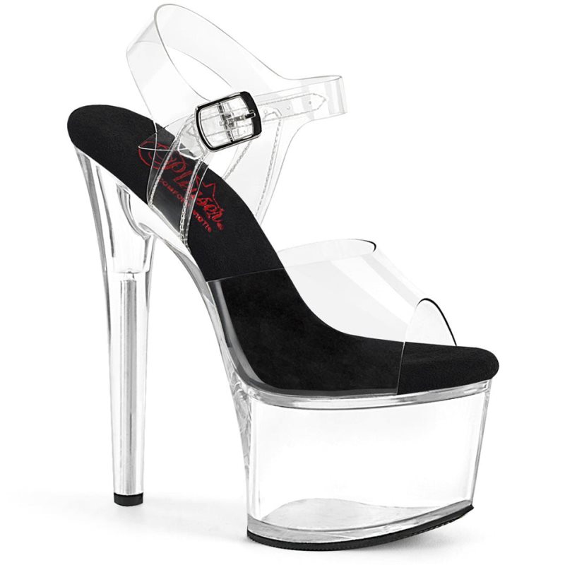 Black / Clear Pleaser Passion-708 Women\'s Platform Heels Sandals | AUSTRALIA IABEO