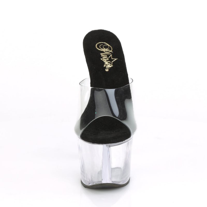 Black / Clear Pleaser Sky-301 Women's Platform Slides | AUSTRALIA AKPOE