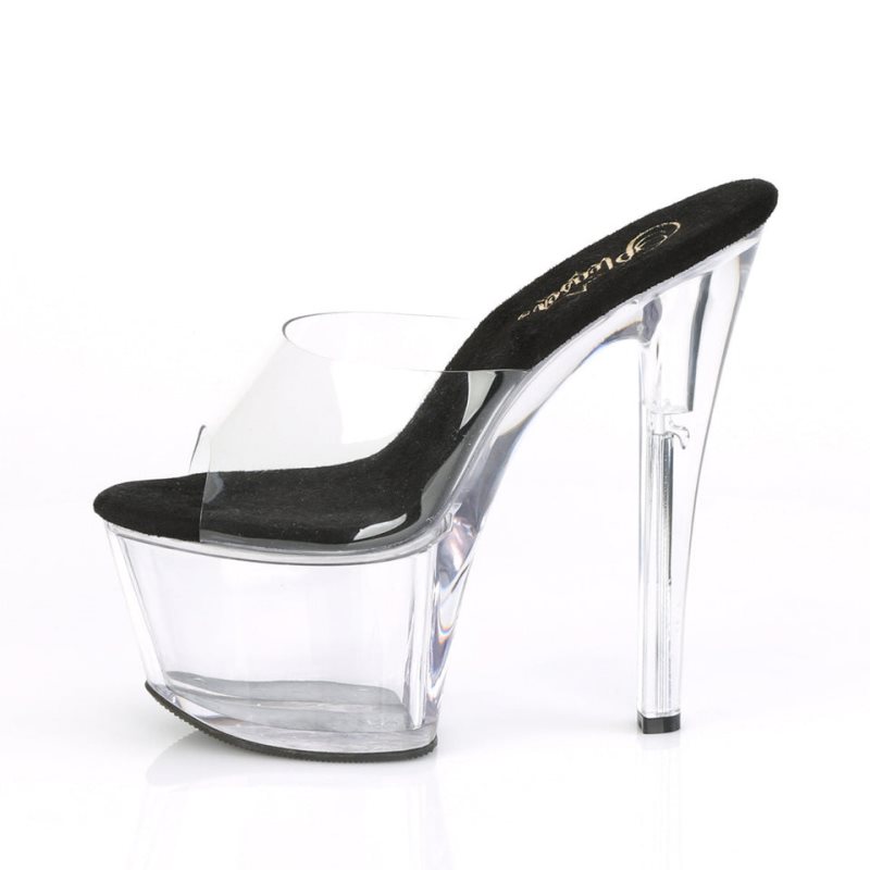 Black / Clear Pleaser Sky-301 Women's Platform Slides | AUSTRALIA AKPOE