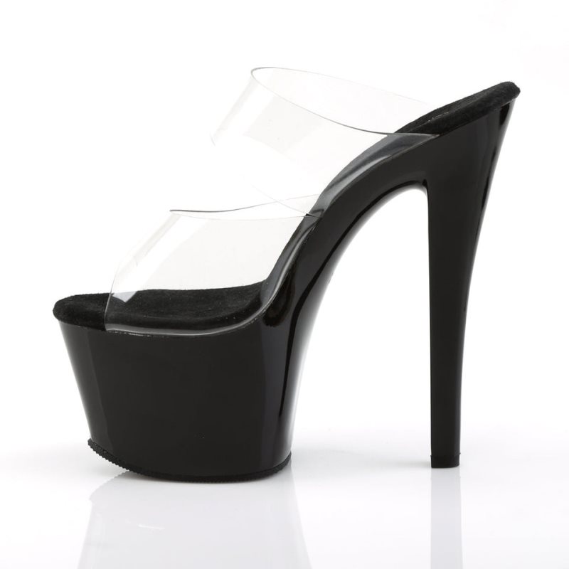 Black / Clear Pleaser Sky-302 Women's Platform Slides | AU SNADRVW